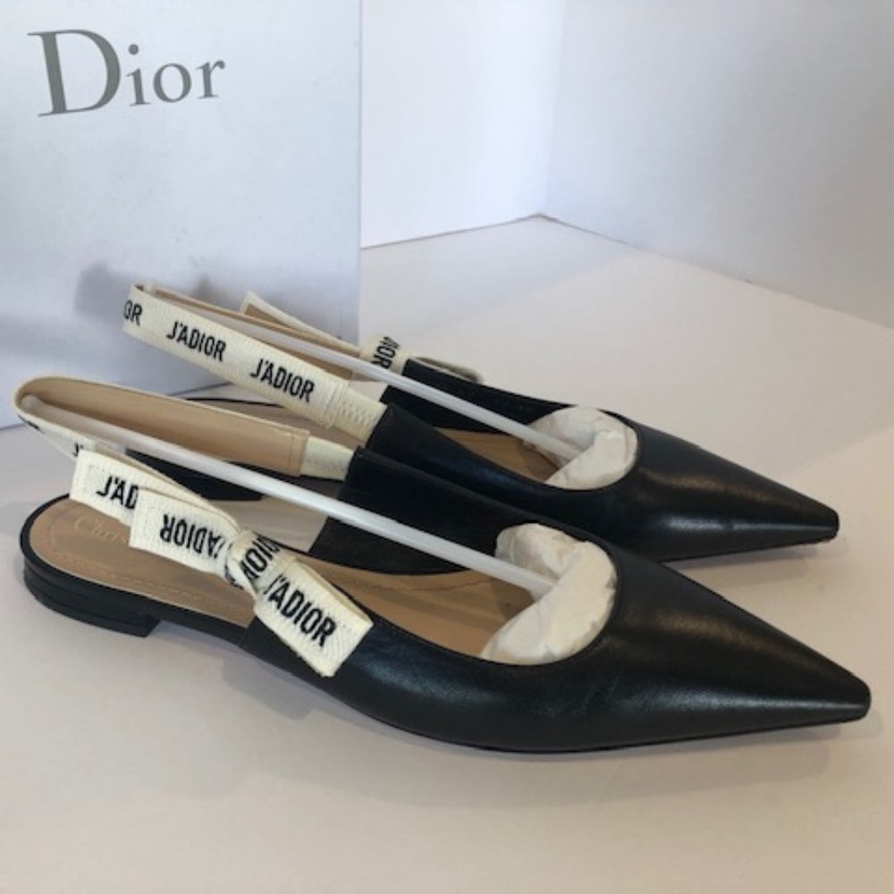 J'ADIOR Signature Black Leather Flats